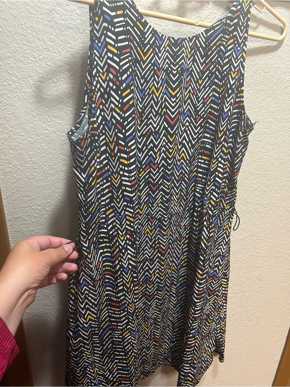 Title Nine Black Mini Dress with Red, Blue & Yellow Chevron Print